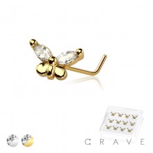 12PCS OF CZ PRONG BUTTERFLY 316L SURGICAL STEEL L SHAPE NOSE BOX